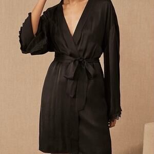 BHLDN Anthropologie Size S Matine Satin Lace Bridal Short Robe Black Silky